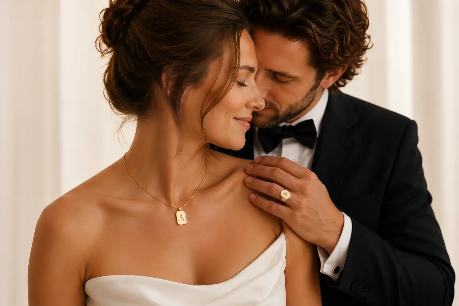 Couple wearing personalized jewelry